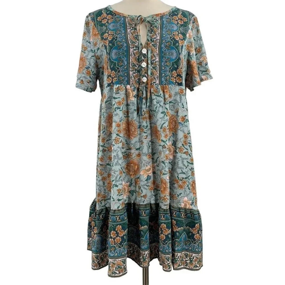 Kara and Kate Women's Floral Button Front Short Sleeve Dress‎ Size L NWT